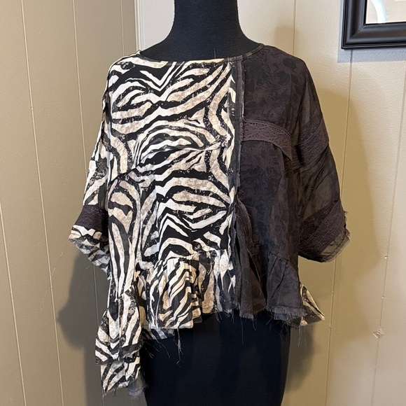 One Teaspoon Women’s XS Monochrome Patchwork Sheer Lightweight Blouse - Picture 1 of 7